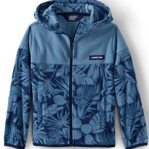 Lands' End Kids Full Zip Hooded Jacket Evening Blue Palm Foliage - "M"